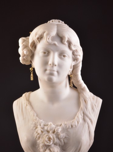 César CERIBELLI (1841-1918), Buste de femme en marbre de Carrare - Sculpture Style Art nouveau