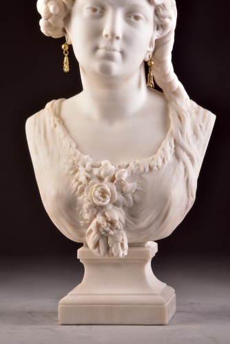 Sculpture Sculpture en Marbre - César CERIBELLI (1841-1918), Buste de femme en marbre de Carrare