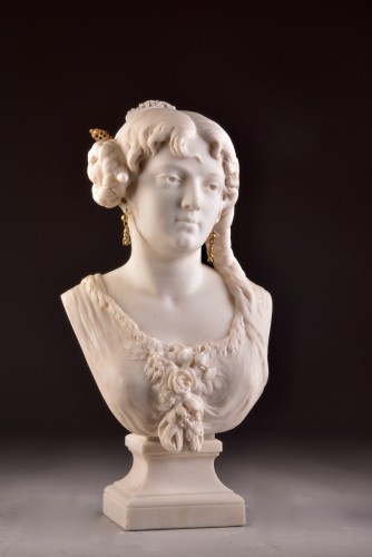 XIXe siècle - César CERIBELLI (1841-1918), Buste de femme en marbre de Carrare