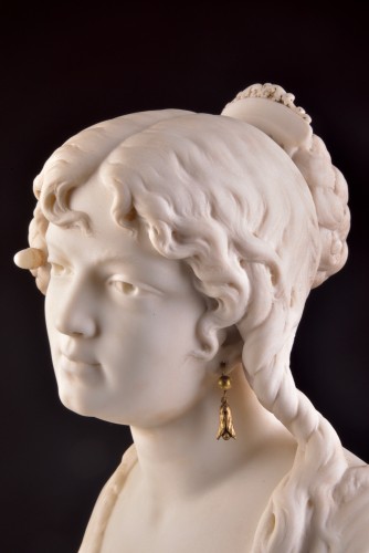 César CERIBELLI (1841-1918), Buste de femme en marbre de Carrare - Art nouveau
