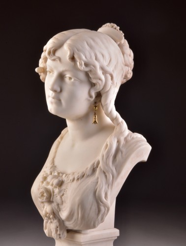 Art nouveau - César CERIBELLI (1841-1918), Buste de femme en marbre de Carrare