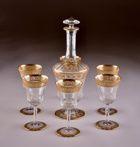 Cristal St. Louis Thistle Or Carafe  & 6 verres - Mora Antiques