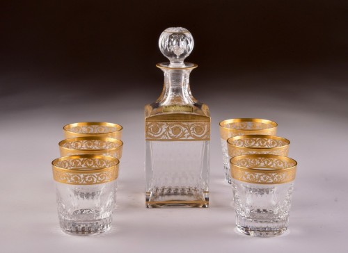 Antiquités - St. Louis - Carafe & 6 verres Thistle Gold
