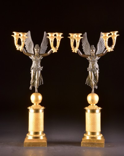 Paire de candélabres Empire en bronze - Luminaires Style Empire