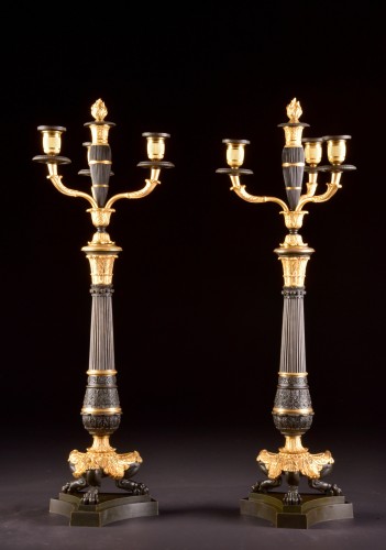 Paire de candélabres Charles X en bronze - Luminaires Style Louis-Philippe