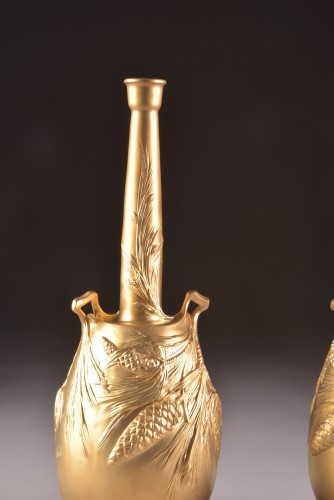 XXe siècle - Alexandre Vibert (1847 - 1909) - Paire de vases en bronze doré