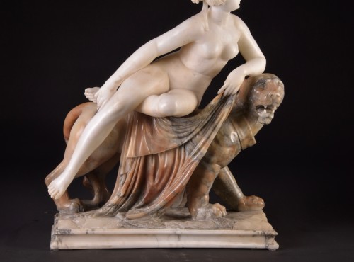 Ariane sur la panthère-  Grand groupe en albâtre du 19e siècle - Sculpture Style Napoléon III