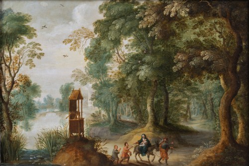 Paysage avec la Fuite en Egypte, Jasper Van der Lanen, Anvers vers 1630 - Tableaux et dessins Style Louis XIII