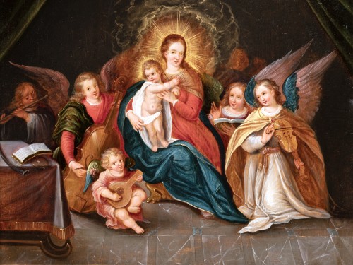 Tableaux et dessins Tableaux XVIIe siècle - Vierge à l’Enfant avec anges musiciens - Cornelis de Baellieur (1607-1671)