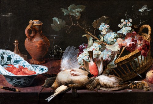 Nature morte aux oiseaux et raisin, atelier de Frans Snyders ( 1579-1657) - Tableaux et dessins Style Louis XIII