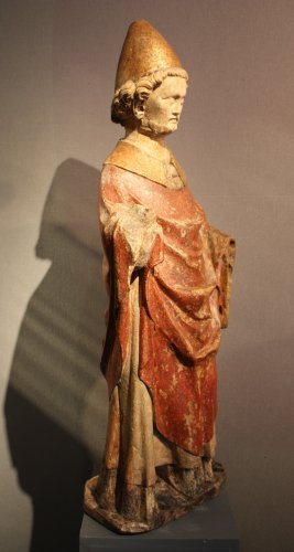 XIe au XVe siècle - Saint Pierre en pierre sculptée polychromée, Lorraine fin XIIIe début XIVe