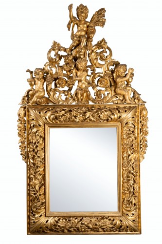 Miroir en bois doré, sculpté, ajouré aux quatre saisons, Italie XVIIIe