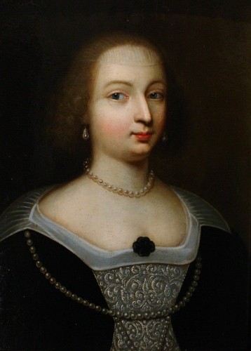 Portrait de Marie de Bourbon-Montpensier, atelier de Beaubrun vers 1625 - Tableaux et dessins Style Louis XIII