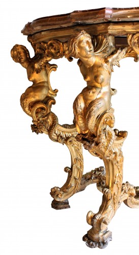Mobilier Console - Console aux sirènes en bois doré et sculpté, Florence début du XVIIIe