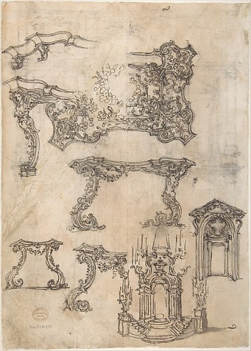 Antiquités - Console aux sirènes en bois doré et sculpté, Florence début du XVIIIe