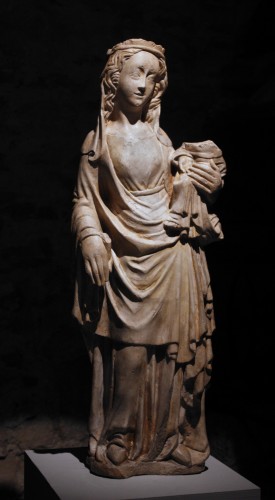 Vierge à l’enfant en pierre sculptée, milieu du XIVe siecle - Galerie Nicolas Lenté