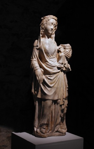 Moyen Âge - Vierge à l’enfant en pierre sculptée, milieu du XIVe siecle