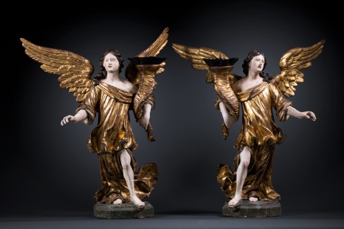 Paire d’anges céroféraires, XVIIe siècle Italie du Nord - Sculpture Style Louis XIII