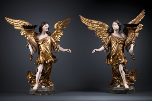 Paire d’anges céroféraires, XVIIe siècle Italie du Nord - Louis XIII