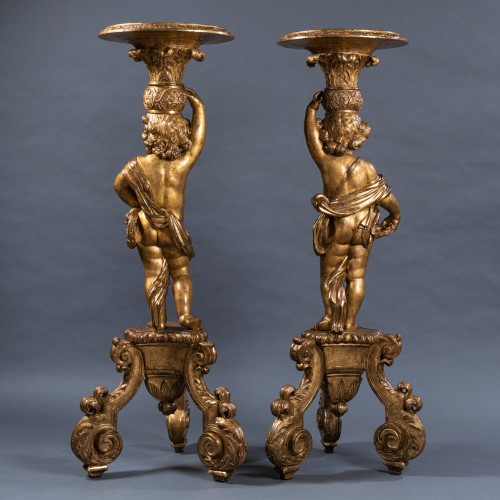 Antiquités - Paire de porte-torchères en bois doré, Paris, époque Louis XIV
