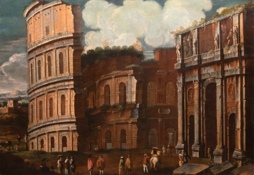 Caprice architectural avec le Colisée, entourage de Viviano Codazzi - Tableaux et dessins Style Louis XIV