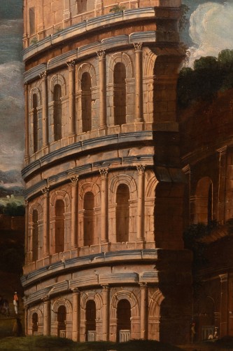 Tableaux et dessins Tableaux XVIIe siècle - Caprice architectural avec le Colisée, entourage de Viviano Codazzi