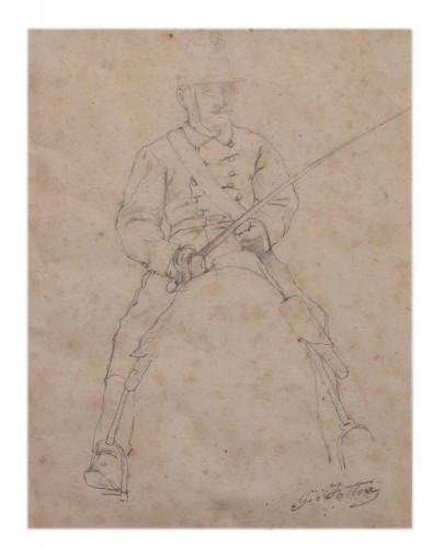Tableaux et dessins Dessin, Aquarelle & Pastel - Giovanni Fattori (1825-1908) - Étude pour Soldat à cheval