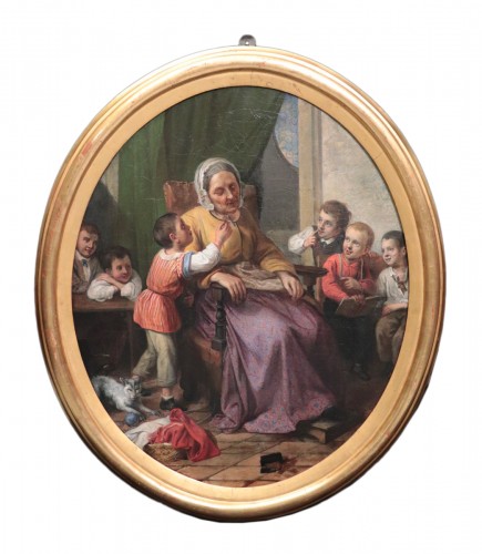 Scène de famille, peintre Italien du 19e siècle