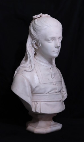 Sculpture Sculpture en Marbre - Buste de jeune fille - Antonio Tantardini (1829-1879)
