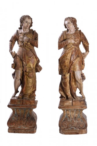 Paire d'anges céroféraires en bois, Italie 17e siècle