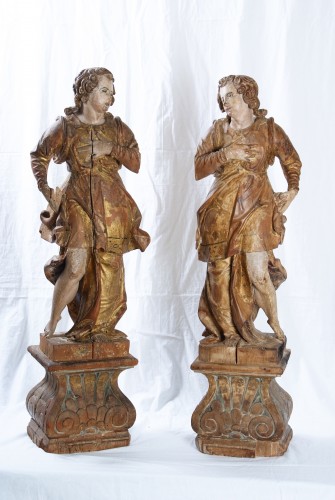 Sculpture Sculpture en Bois - Paire d'anges céroféraires en bois, Italie 17e siècle