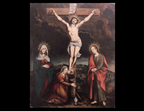 Crucifixion Maître flamand XVIe siècle - Tableaux et dessins Style Renaissance