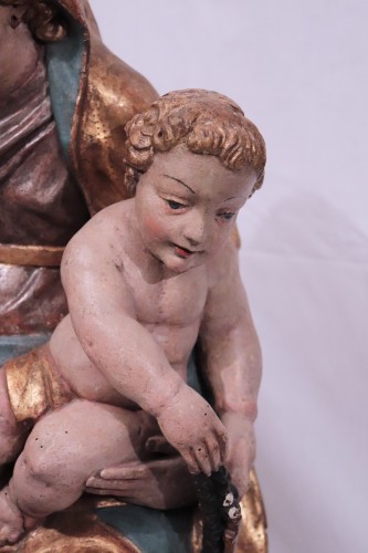 Antiquités - Vierge à l'Enfant, Bois polychromé Vénétie 18e siècle