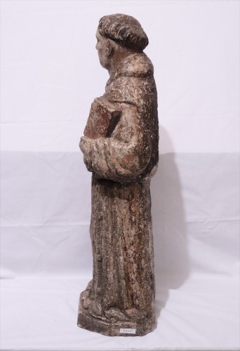 Antiquités - Sculpture en pierre "Saint François", Vénétie XVe siècle