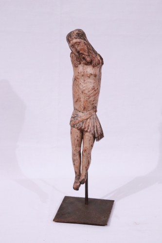 Christ en bois polychrome, Italie , XVe siècle - Sculpture Style Moyen Âge