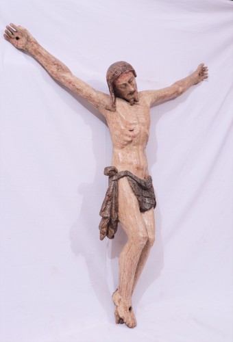 Grand Christ en bois polychromé, Toscane XVIe siècle - Sculpture Style Renaissance