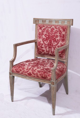 Suite de quatre fauteuils laqués et dorés, Toscane fin du 18e siècle - Numero 7 Antiquariato