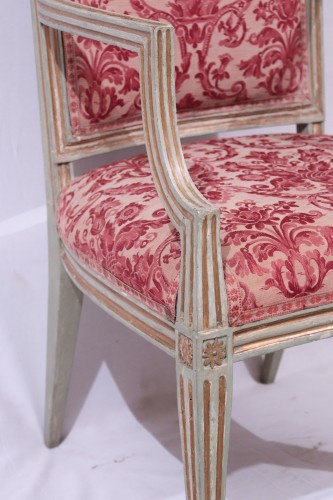 Suite de quatre fauteuils laqués et dorés, Toscane fin du 18e siècle - Louis XVI