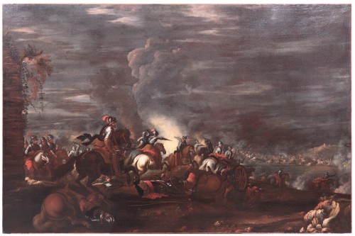 Scène de bataille nocturne - Ilario Mercanti dit "Lo Spolverini" (Parme, 1657-1734) - Tableaux et dessins Style Louis XIII