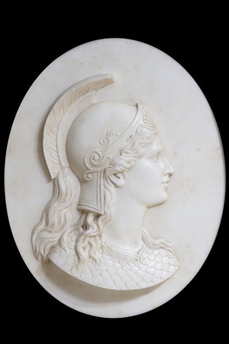 Paire de grands médaillons en marbre blanc statuaire - Phidias Antiques