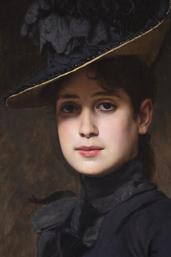 Italo Nunes Vais (1860 - 1932) - Jeune fille aux vêtements élégants avec un chapeau - Phidias Antiques