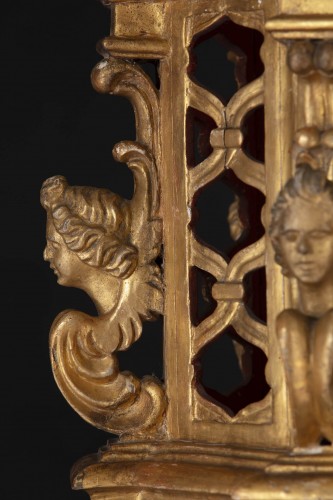 Louis XIV - Paire de lanternes anciennes en bois doré finement sculpté