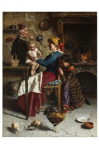 Scène domestique -  Eugenio Zampighi (1859-1944) - Tableaux et dessins Style Napoléon III