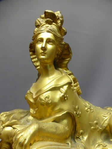 XIXe siècle - Chenets en bronze doré fin XIXe