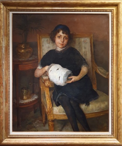 Juan Antonio GONZALES (1842 – 1914) - Jeune fille au manchon, daté 1912