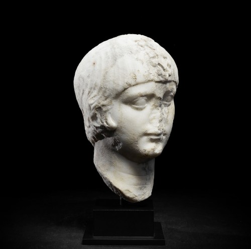 Tête de garçon en marbre, art romain, 54-59 après J.-C. - Archéologie Style 