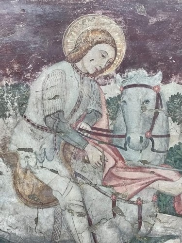 Fresque,Saint Martin Quattrocento, Italie du nord,milieu du XVe siècle - Tableaux et dessins Style Moyen Âge