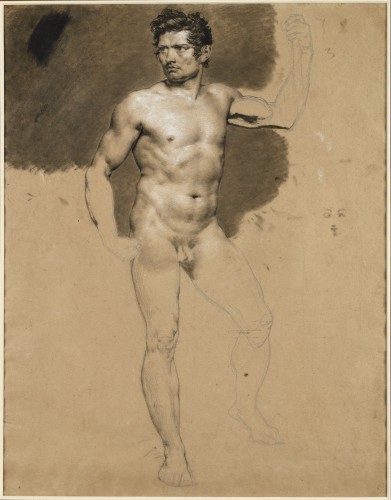 Académie d'homme nu, attribué à Constance Charpentier (1767-1849) - Tableaux et dessins Style Restauration - Charles X