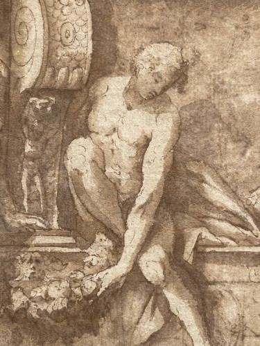 Attribué à Francesco Penni (1488-1528) - Étude pour une fresque - Tableaux et dessins Style Renaissance
