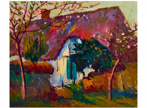 Robert A. Pinchon (1886 - 1943) - Une petite maison en Normandie au printemps
